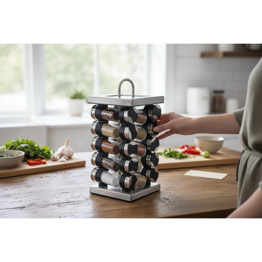 Kamenstein Spice Rack Organizer 20 Jar Silver Stainless Steel Very Good Rotating